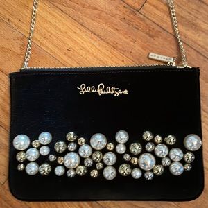 NWT Lily Pulitzer Black Velvet Cruising Evening Bag With Pearls & Baubles